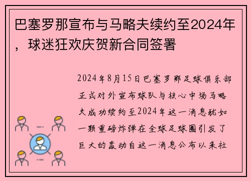 巴塞罗那宣布与马略夫续约至2024年，球迷狂欢庆贺新合同签署