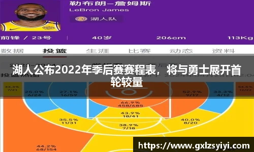 湖人公布2022年季后赛赛程表，将与勇士展开首轮较量